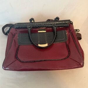 Elegant Burgundy and Black Croc-Embossed Women's Bag